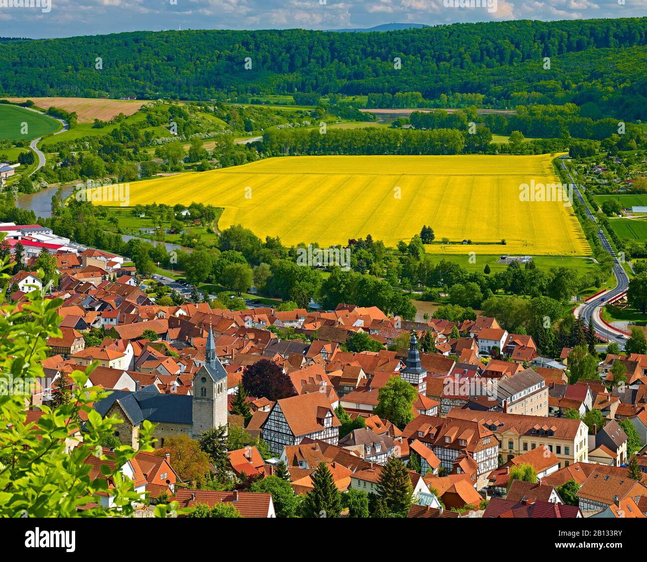 Vista di Treffurt nella Werra Valley, Wartburgkreis District, Turingia, Germania Foto Stock