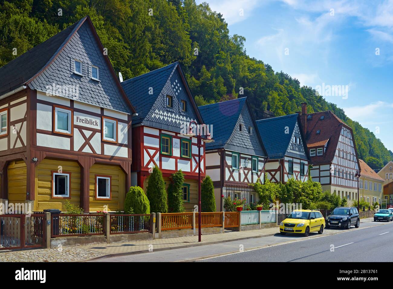 Siebenbrüderhäuser A Bad Schandau,Sächsische Schweiz-Osterzgebirge,Sassonia,Germania Foto Stock