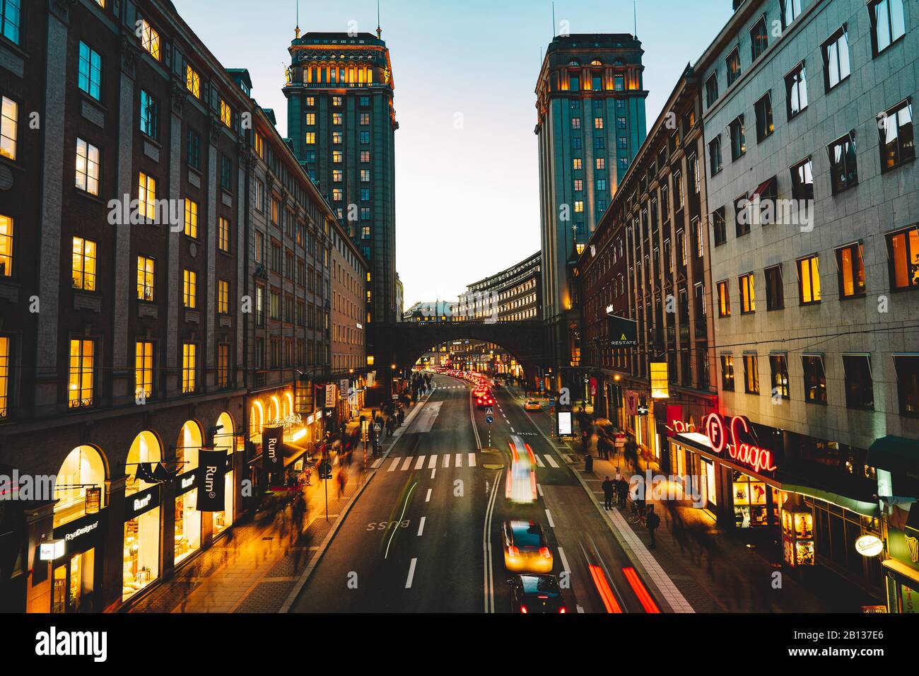 Centri commerciali edifici e strade trafficate. 14 Febbraio 2020, Stoccolma Svezia Foto Stock