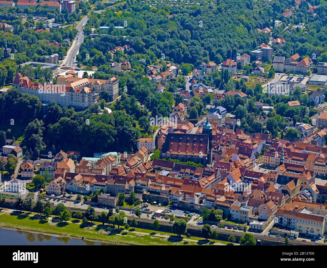 Vista sulla città di Pirna, SSaxon Svizzera-Est Ore Montagne, Sassonia, Germania Foto Stock