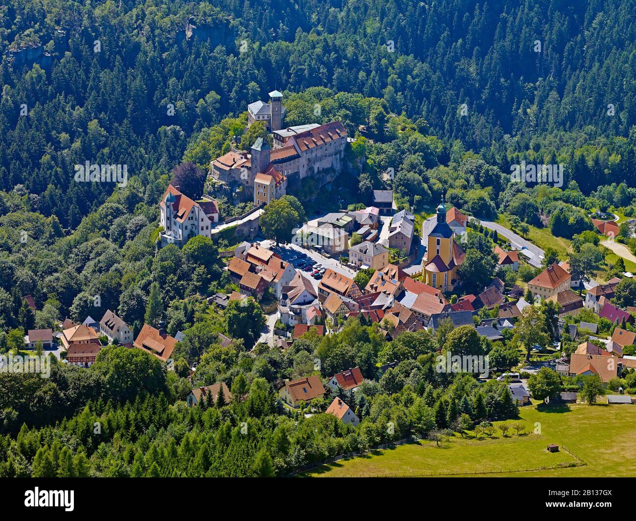 Hohnstein Castle And Town,Sächsische Schweiz-Osterzgebirge,Sassonia,Germania Foto Stock