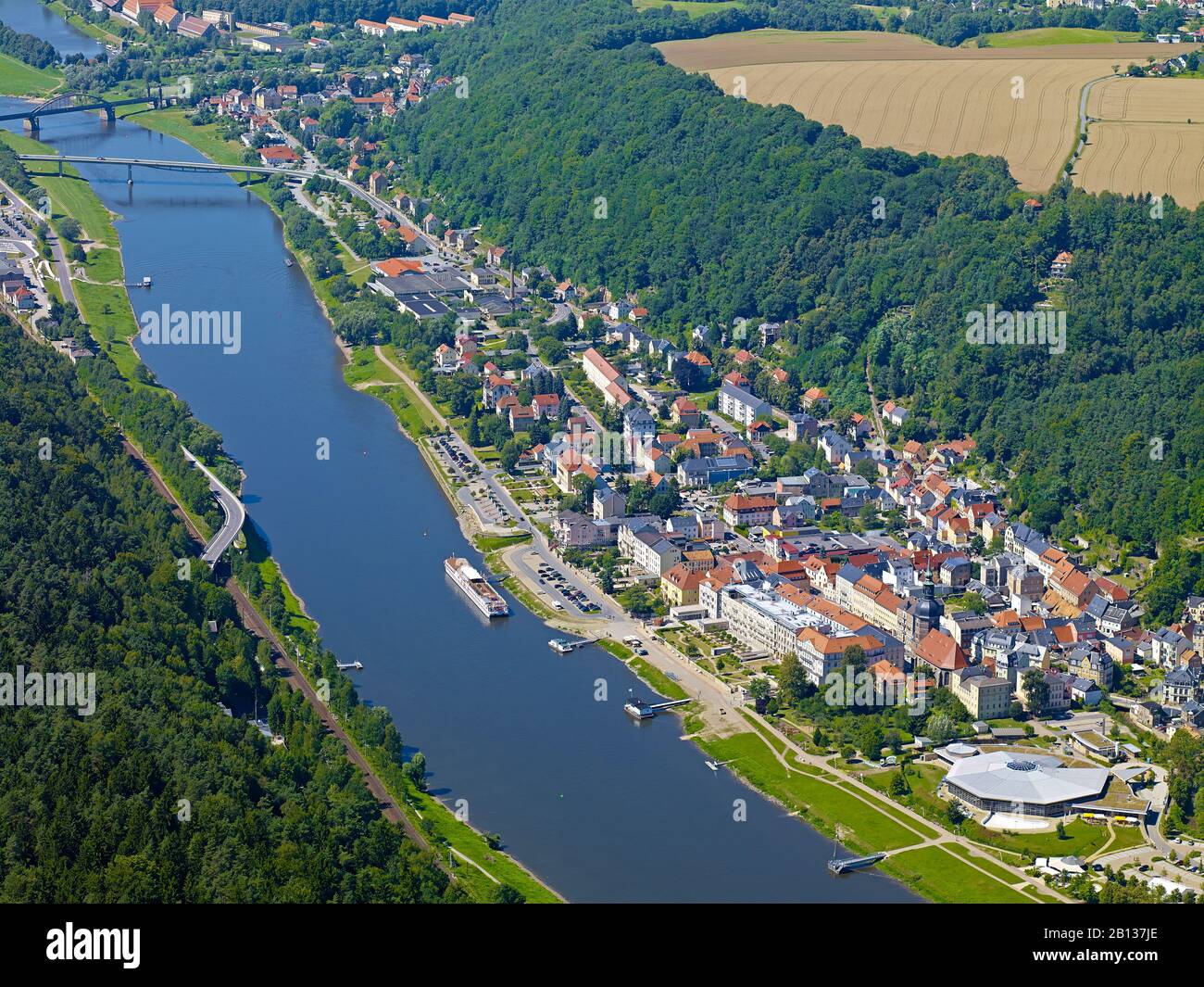Valle Dell'Elba Con Bad Schandau,Sächsische Schweiz-Osterzgebirge,Sassonia,Germania Foto Stock