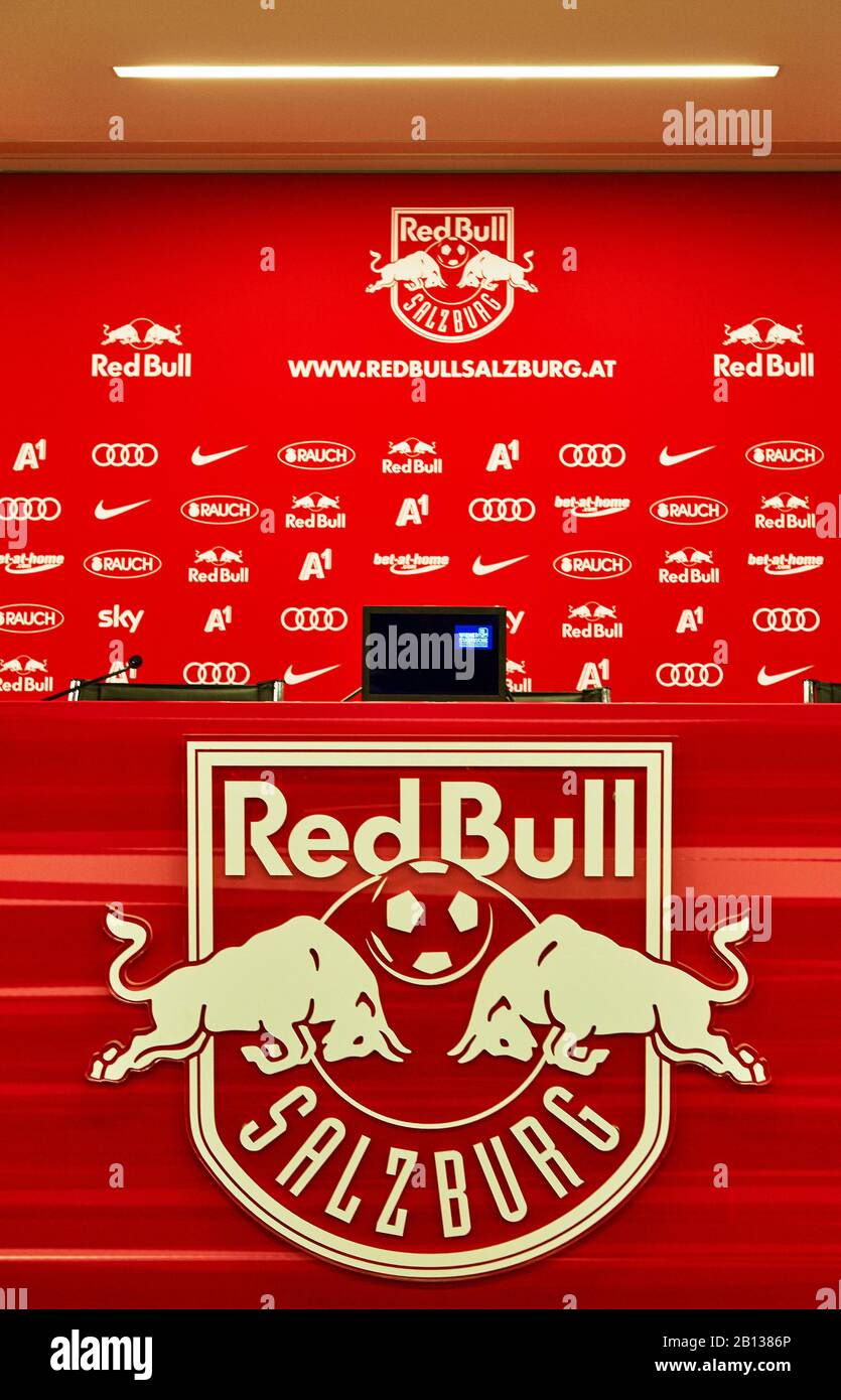 Sala conferenze stampa presso l'arena Red Bulls Salzburg Foto Stock