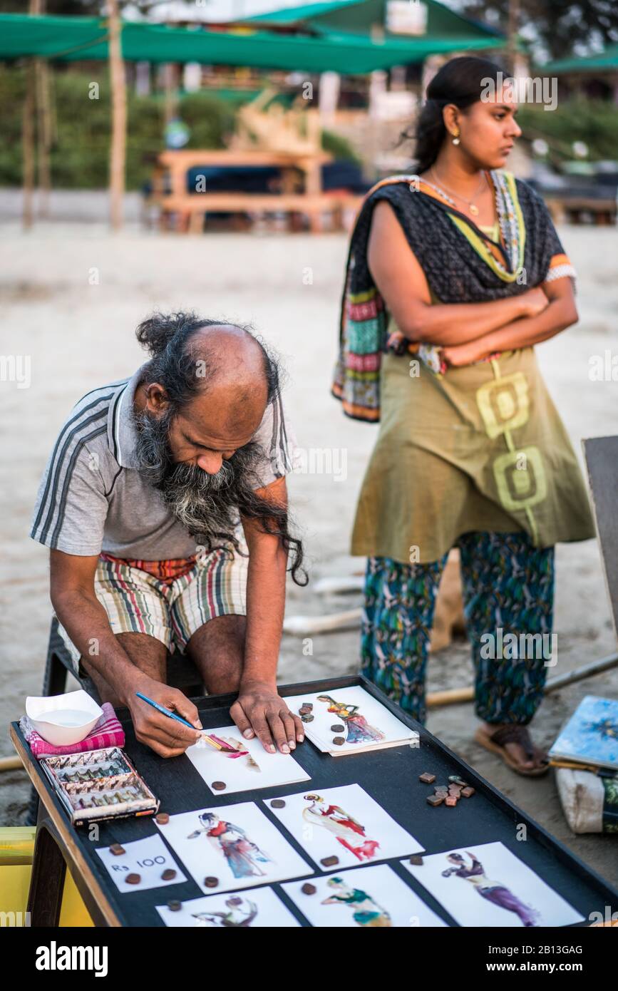 Artista sulla spiaggia di arambol, Goa, India, Asia Foto Stock