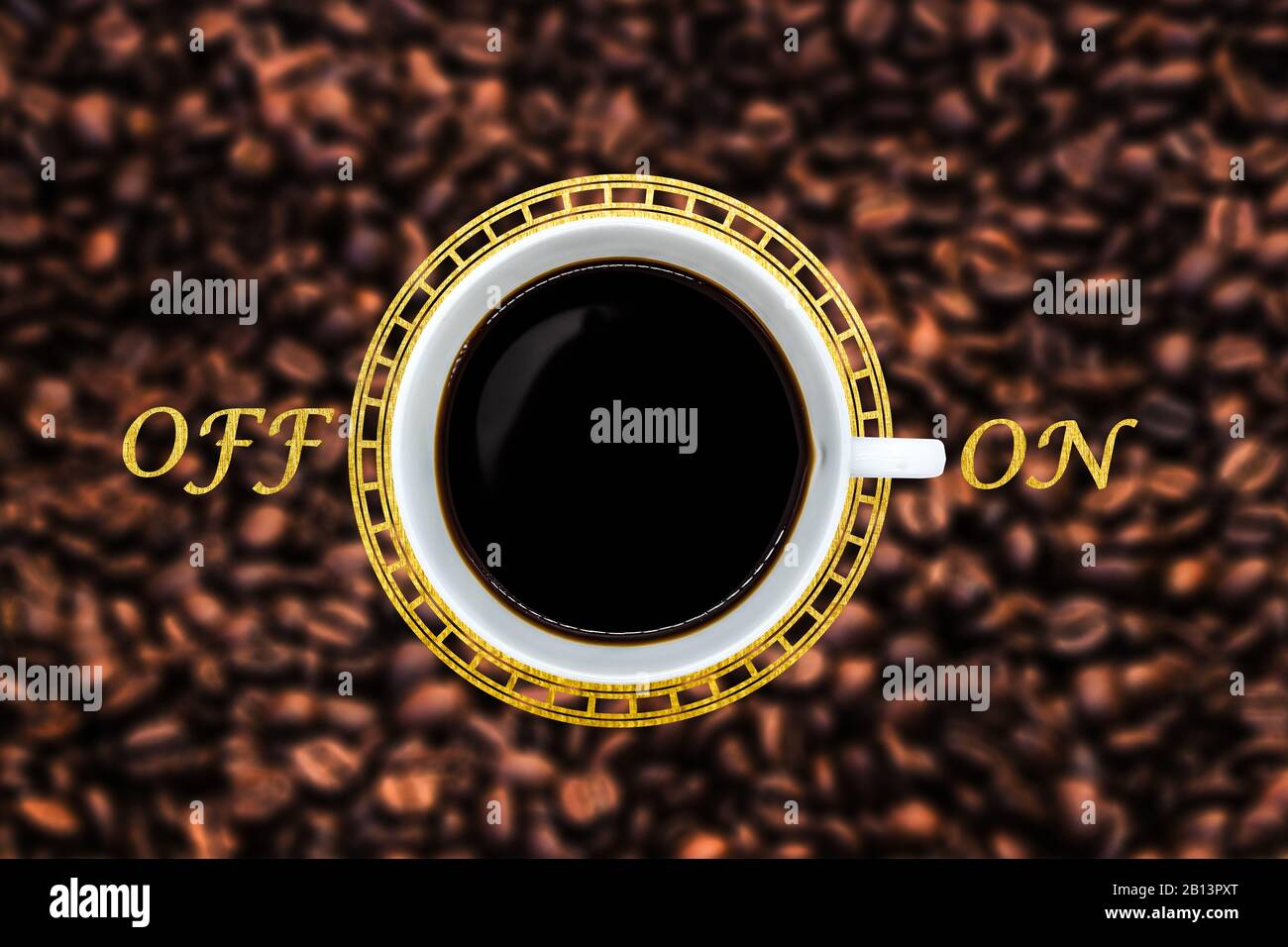 Caffè come concetto di energia su sfondo nero Foto Stock