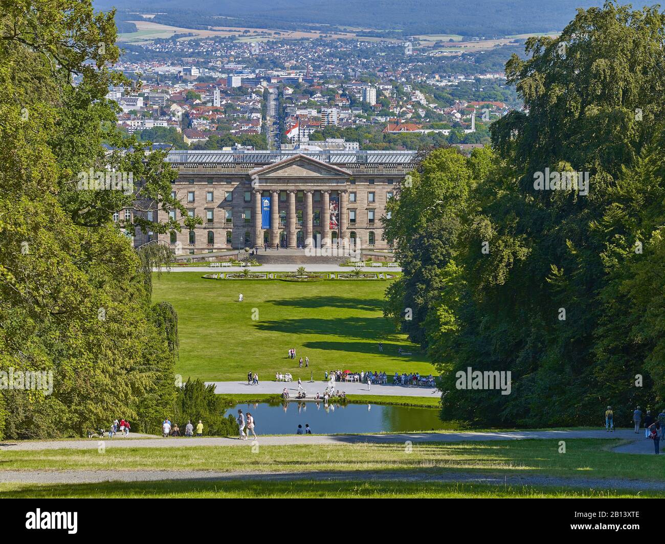 Bergpark Wilhelmshöhe con vista sul castello e la città, Kassel, Assia, Germania Foto Stock