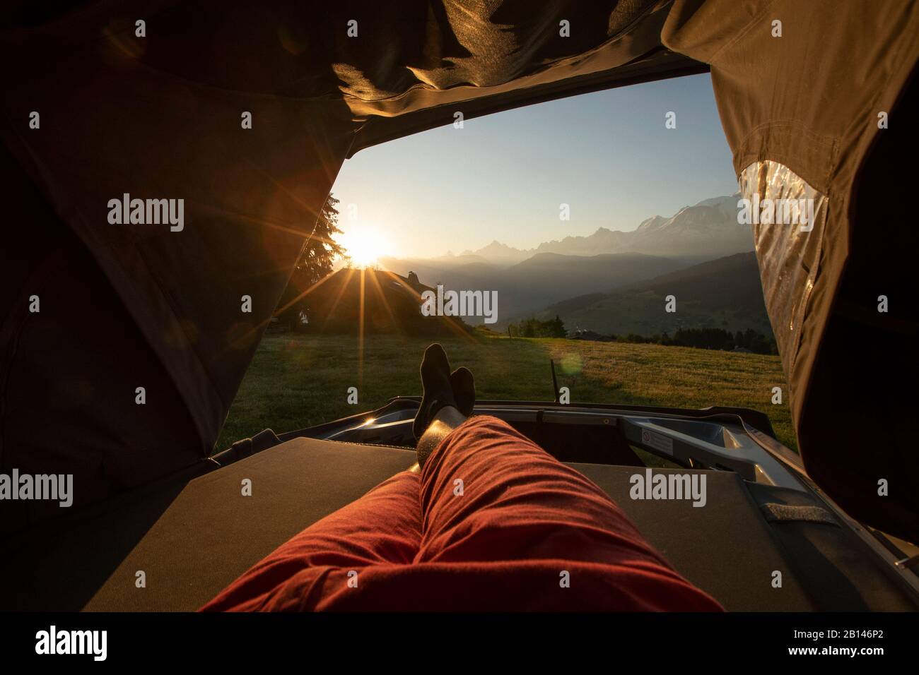 Camping sunrise Road trip, alpeggio, Francia Foto Stock