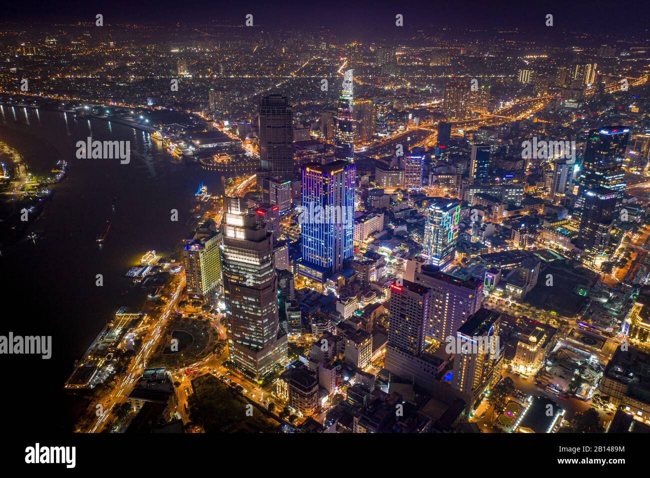 Saigon di notte, fotografia aerea, Vietnam Foto Stock