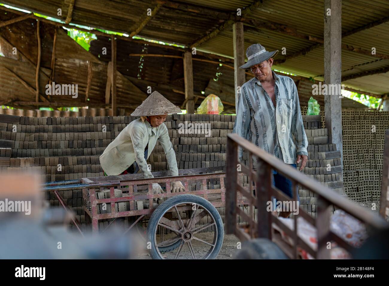 Fabbrica di mattoni nel Delta del Mekong, Vietnam Foto Stock