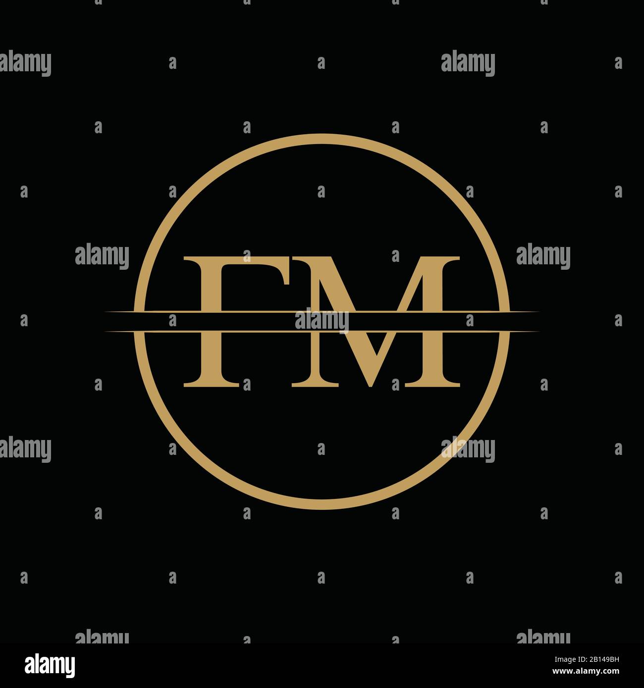 Modello vettoriale di disegno con logo di tipo lettera FM. Lettera astratta logo FM Design Illustrazione Vettoriale