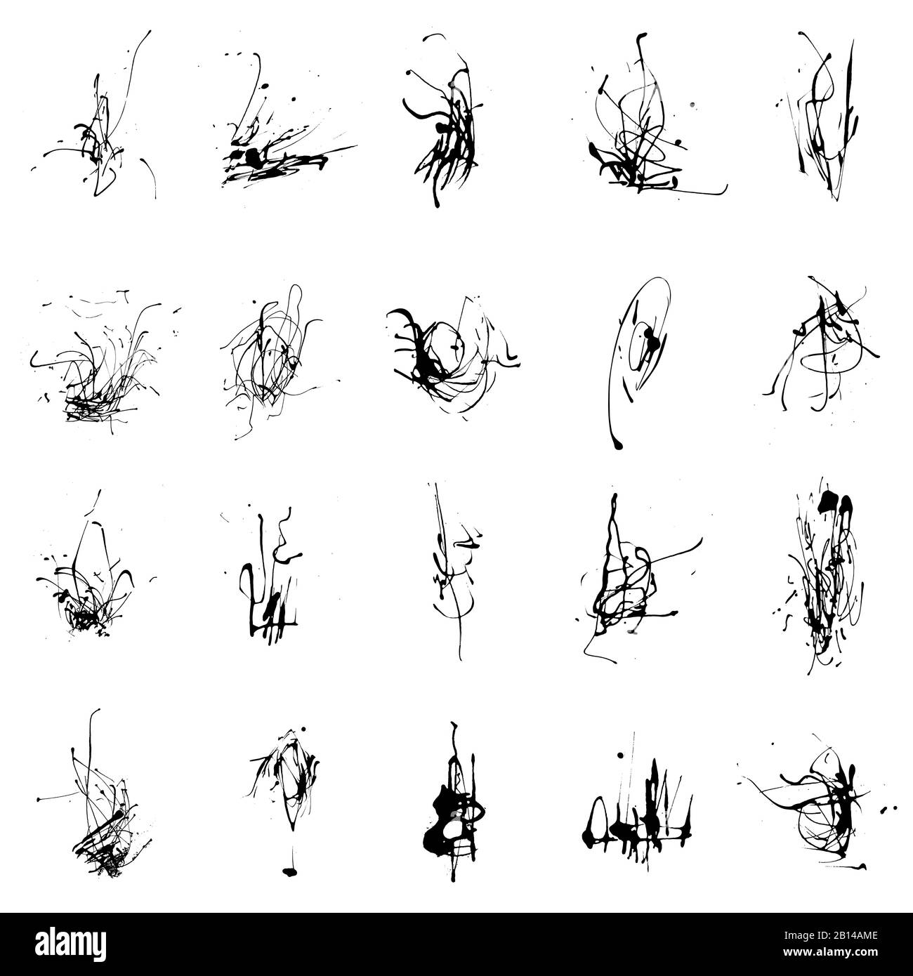 Elegante set vettoriale di schizzi d'inchiostro Blots collezione di schizzi. Elemento di design grunge, sfondo disordinato. Vettore tracciato manualmente di alta qualità Illustrazione Vettoriale