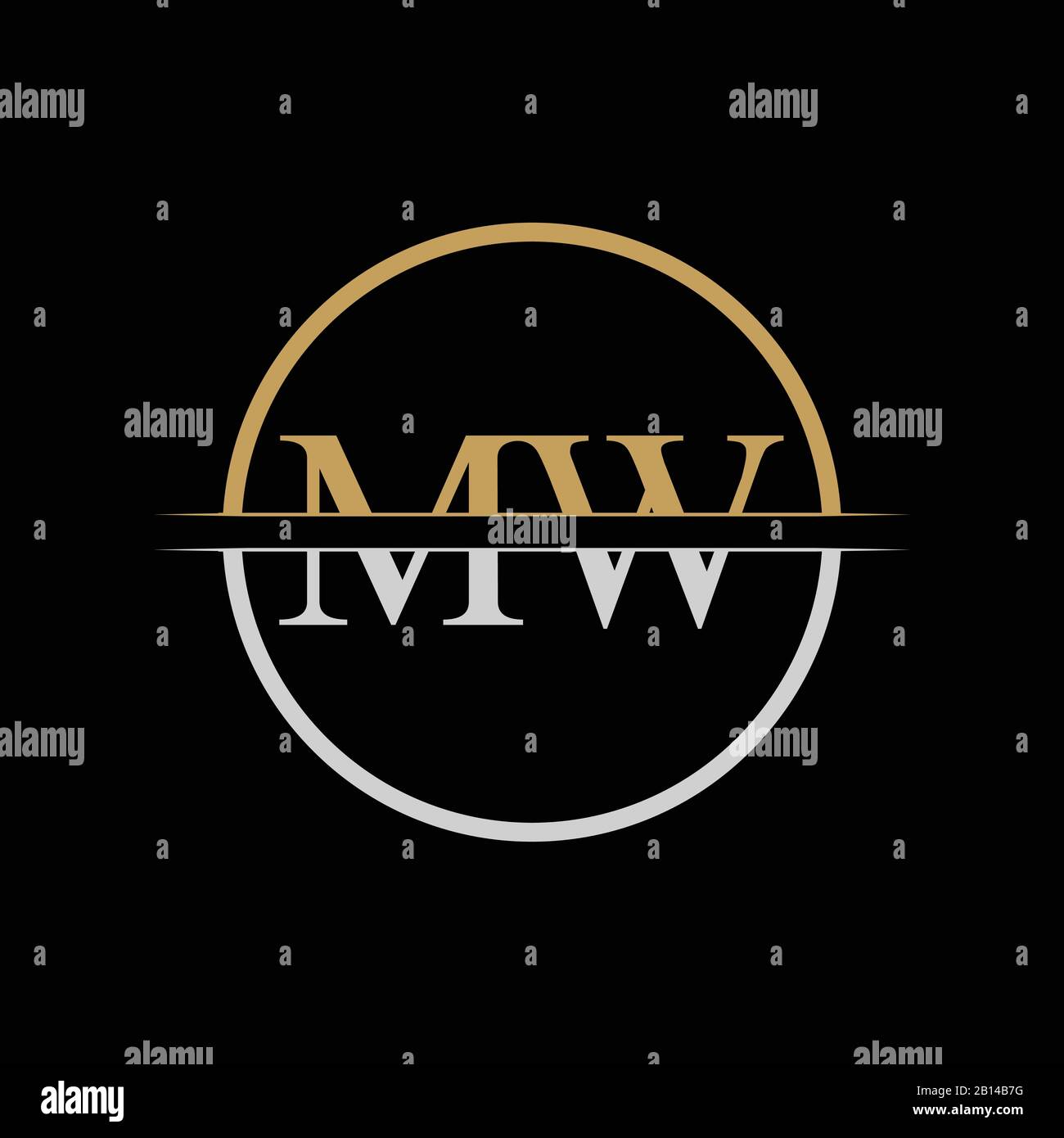 Modello vettore di disegno con logo lettera MW iniziale. Logo Gold e Silver Letter MW Illustrazione Vettoriale