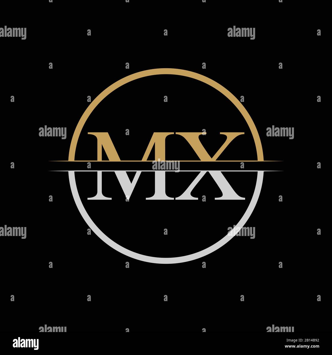 Modello vettore di disegno con logo MX lettera iniziale. Logo lettera MX Gold e Silver Design Illustrazione Vettoriale