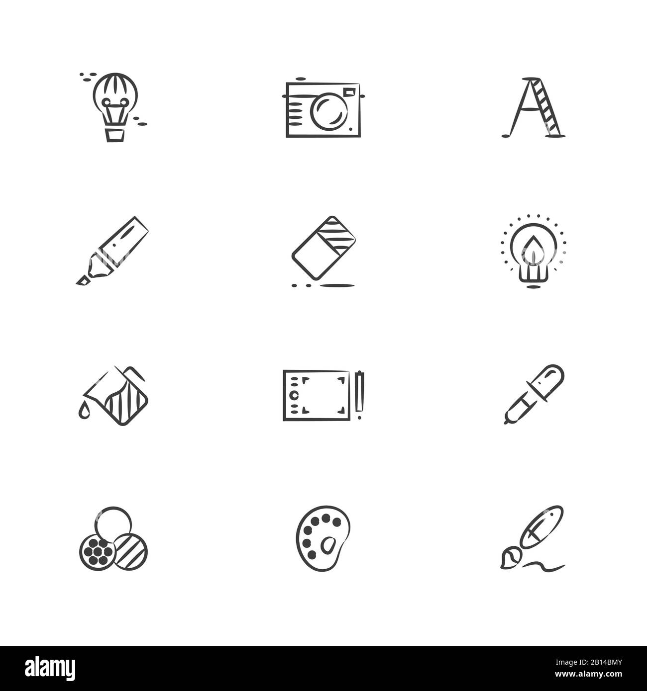 Icone della linea degli strumenti di progettazione grafica e creativa. Strumenti di disegno, contorno, illustrazione vettoriale Illustrazione Vettoriale