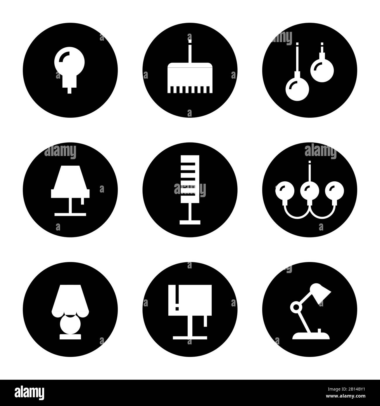 Icone piatte di illuminazione - lampade, lampade e lampade da pavimento. Set di icone della lampada monocromatiche. Illustrazione del vettore Illustrazione Vettoriale