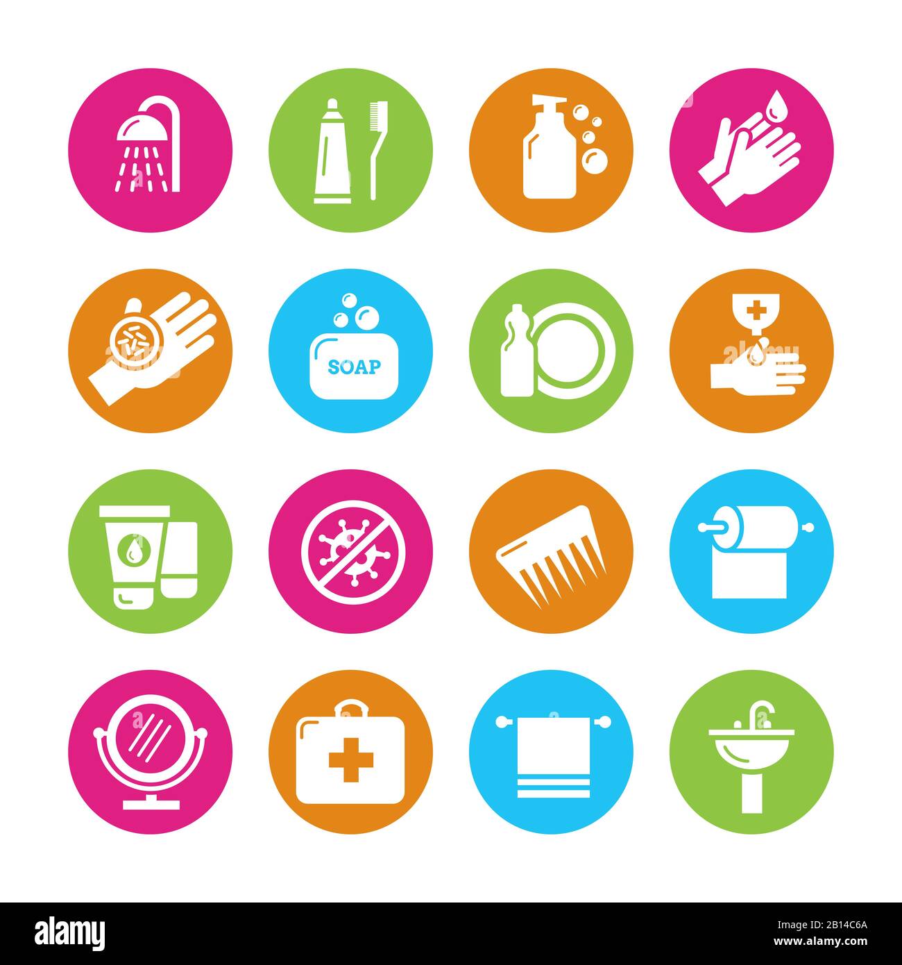 Icone di igiene, virus e batteriias. Simboli di igiene e infezione colorati. Illustrazione del vettore Illustrazione Vettoriale