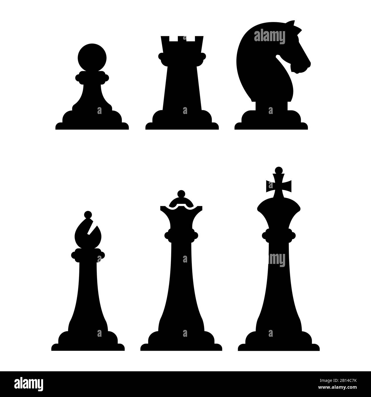 Silhouette di scacchi neri isolate su bianco. Illustrazione della figura degli scacchi vettoriali Illustrazione Vettoriale