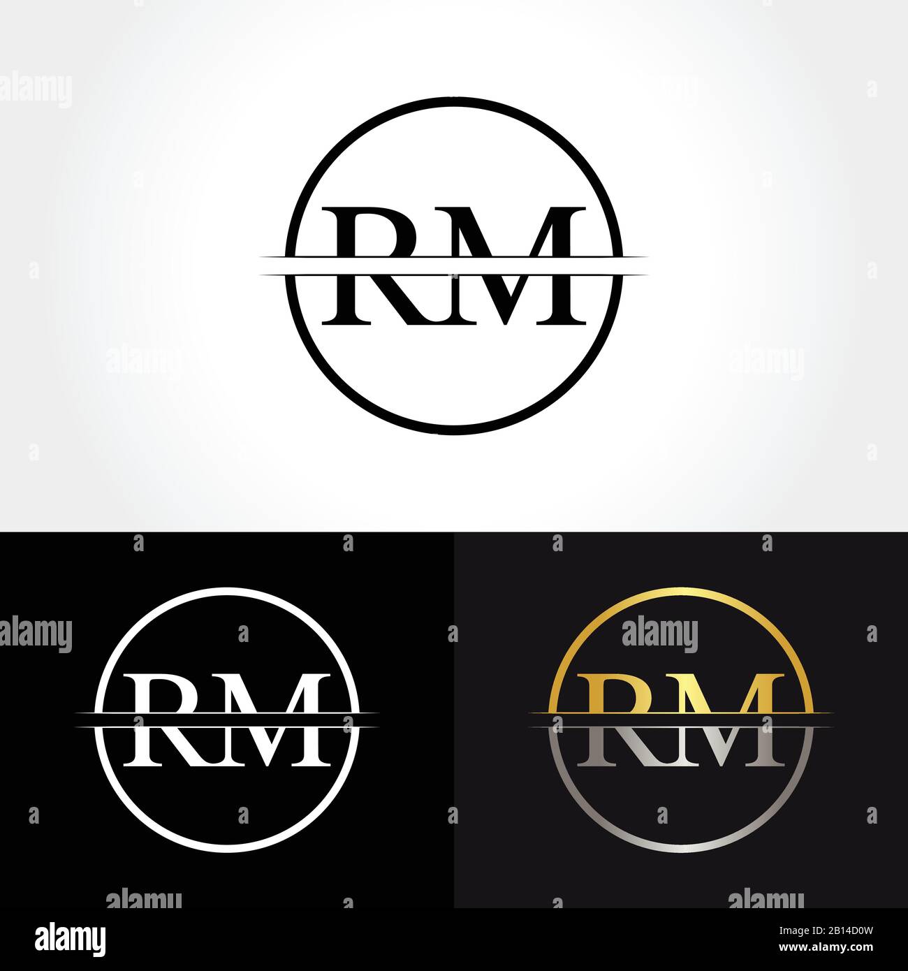 Lettera Astratta Modello Vettore Disegno Logo Rm. Creative Gold E Silver Colors Rm Letter Logo Design Illustrazione Vettoriale