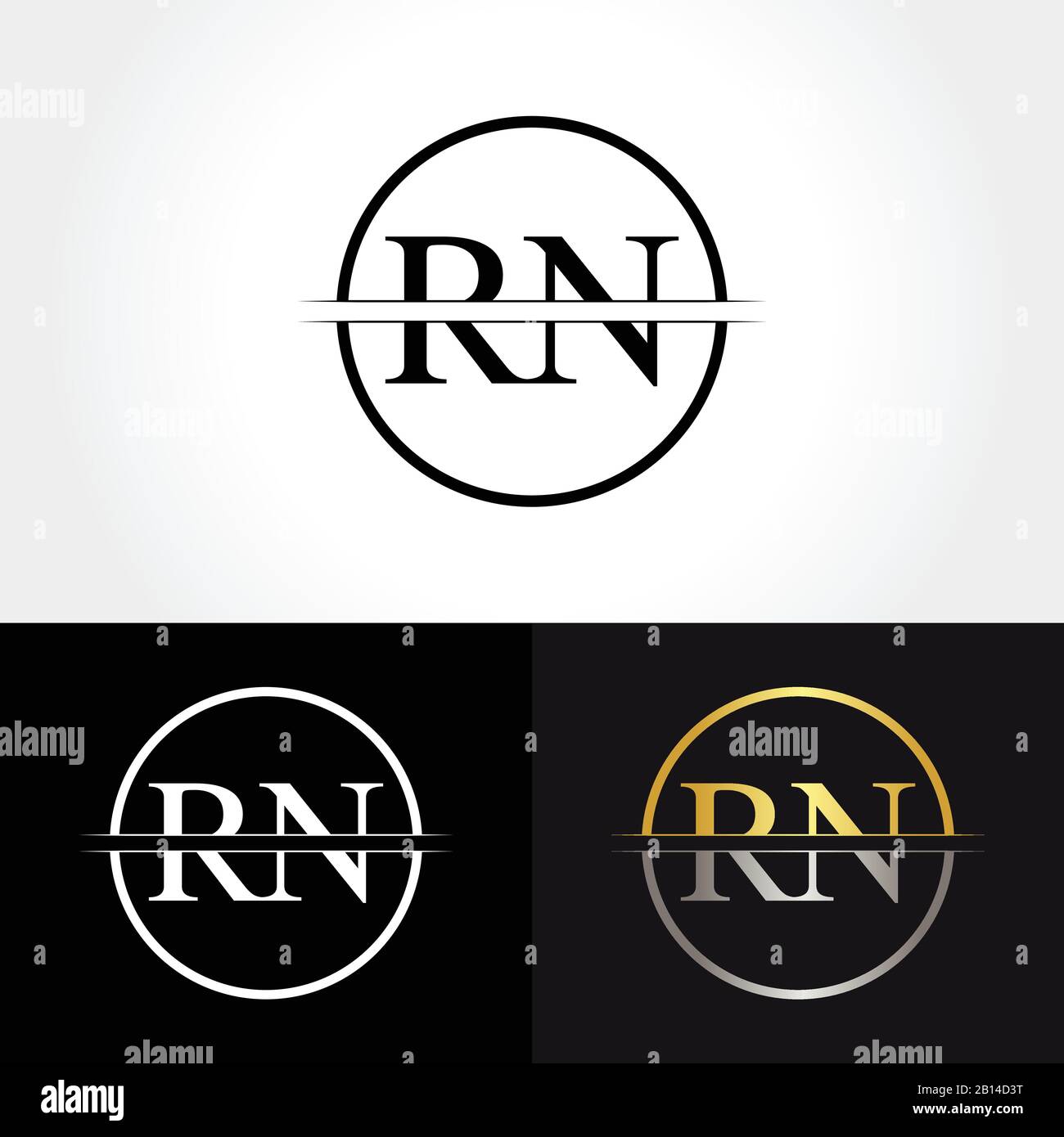 Lettera Astratta Modello Vettore Disegno Logo Rn. Creative Gold E Silver Colors Rn Letter Logo Design Illustrazione Vettoriale