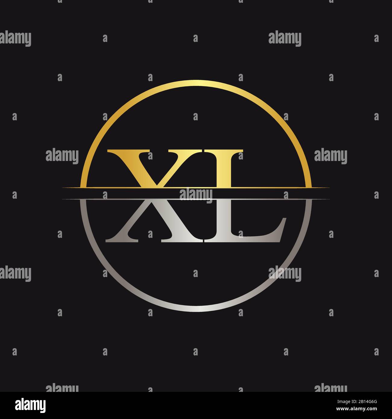 Creative Letter Xl Logo Vector Con Colori Oro E Argento. Astratto Collegato Lettera Xl Logo Design Illustrazione Vettoriale