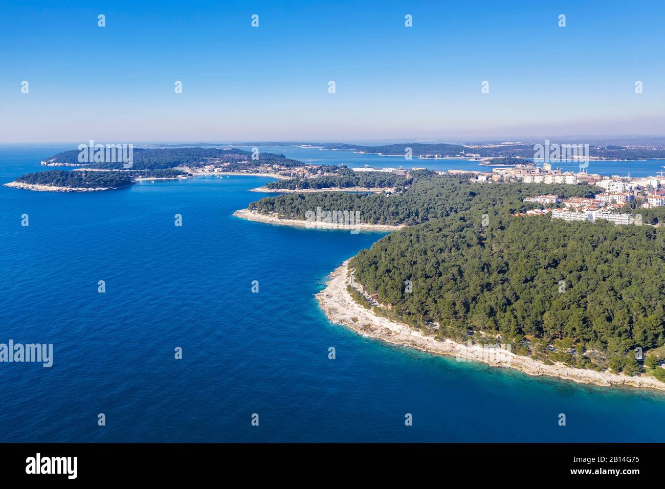 Veduta aerea della costa Valsaline, Valkane, Stoja a Pula, Istria, Croazia Foto Stock