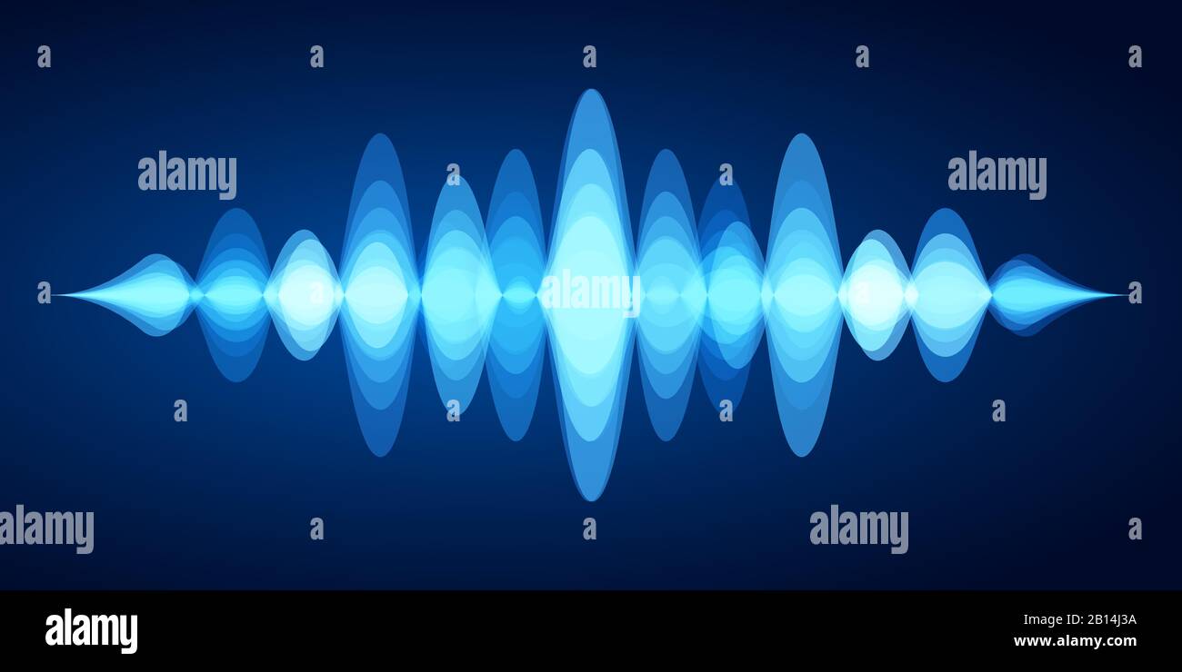 Onda sonora astratta. La voce blu suona lo spettro delle forme d'onda, l'equalizzatore delle vibrazioni dell'energia musicale e l'illustrazione del vettore dell'analizzatore stereo Illustrazione Vettoriale