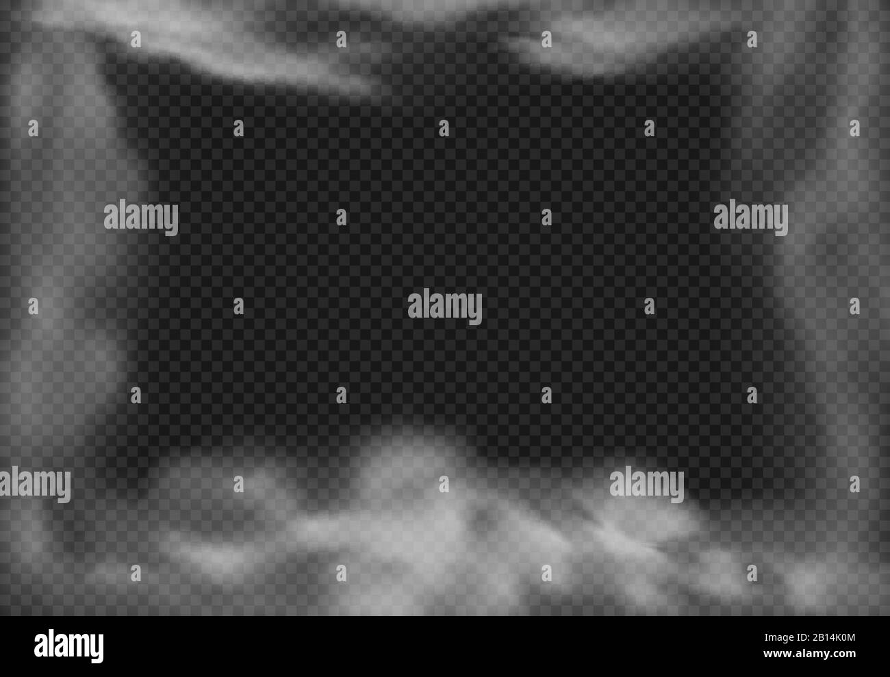 Fotogramma nuvoloso. Nebbia fumosa, effetto fumo e nubi nebulose realistiche immagine vettoriale isolata Illustrazione Vettoriale