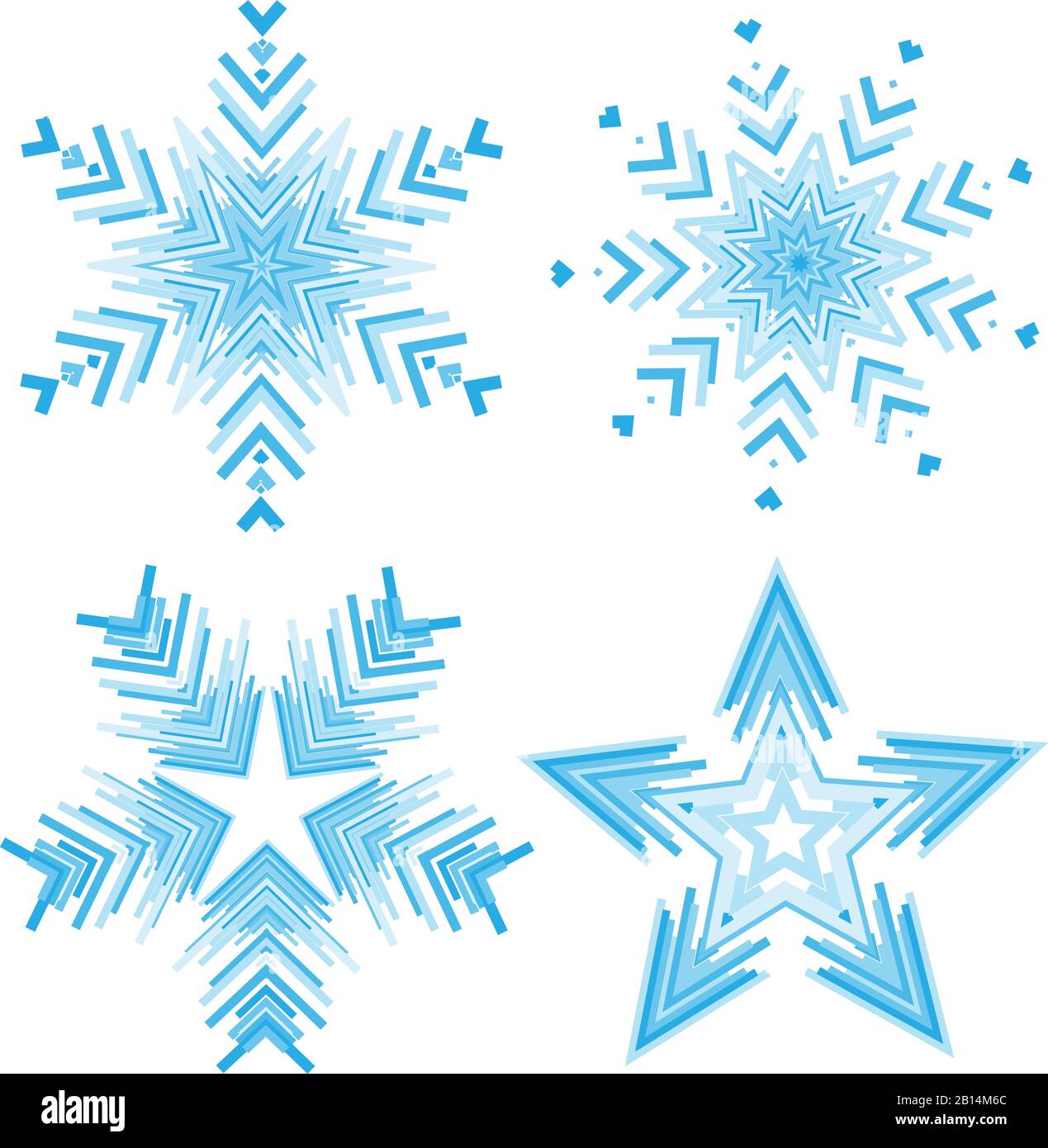 Una serie di fiocchi di neve testurizzati blu Illustrazione Vettoriale