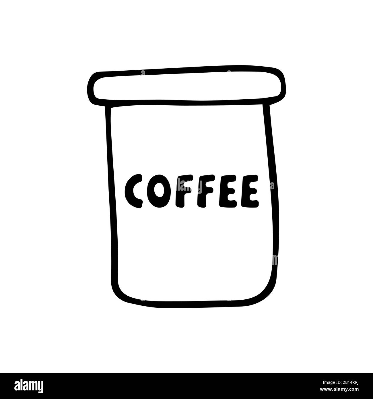 Vaso da caffè in bambù. Materiale ecocompatibile per un uso durevole. Contenitore comodo e di alta qualità. Illustrazione in stile doodle bianco e nero Illustrazione Vettoriale