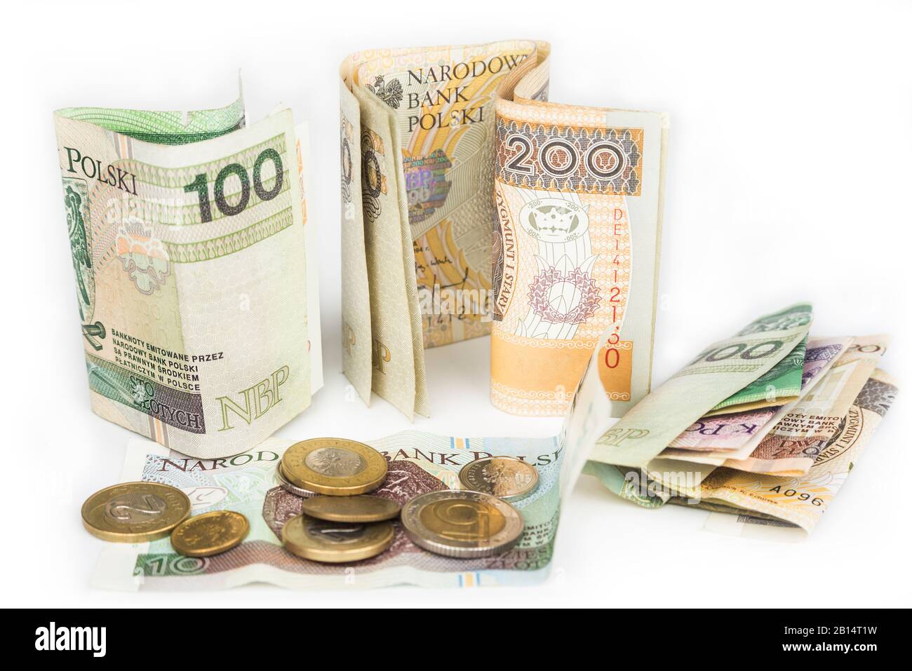 Valuta nazionale polacca su sfondo bianco Foto Stock