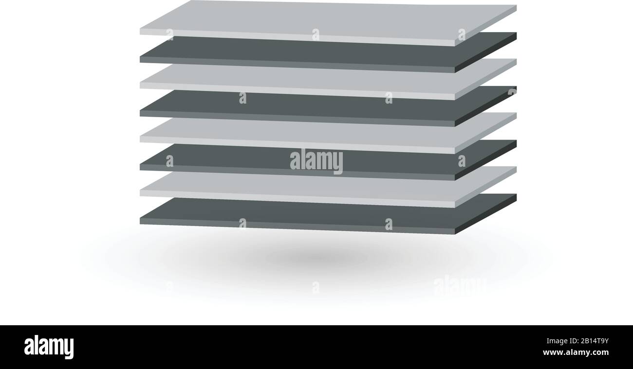 Illustrazione della struttura a otto Strati in prospettiva 3D. Strati di legno di vetro o tessuto. Può essere utilizzato per manuali, brochure, descrizione del prodotto o. Illustrazione Vettoriale