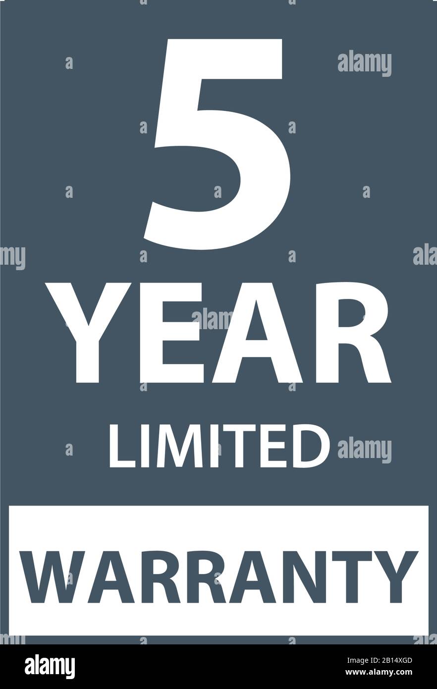 5 anni di garanzia limitata icona o etichetta, certificato per i clienti, timbro di garanzia o adesivo. illustrazione vettoriale isolata su sfondo bianco Illustrazione Vettoriale