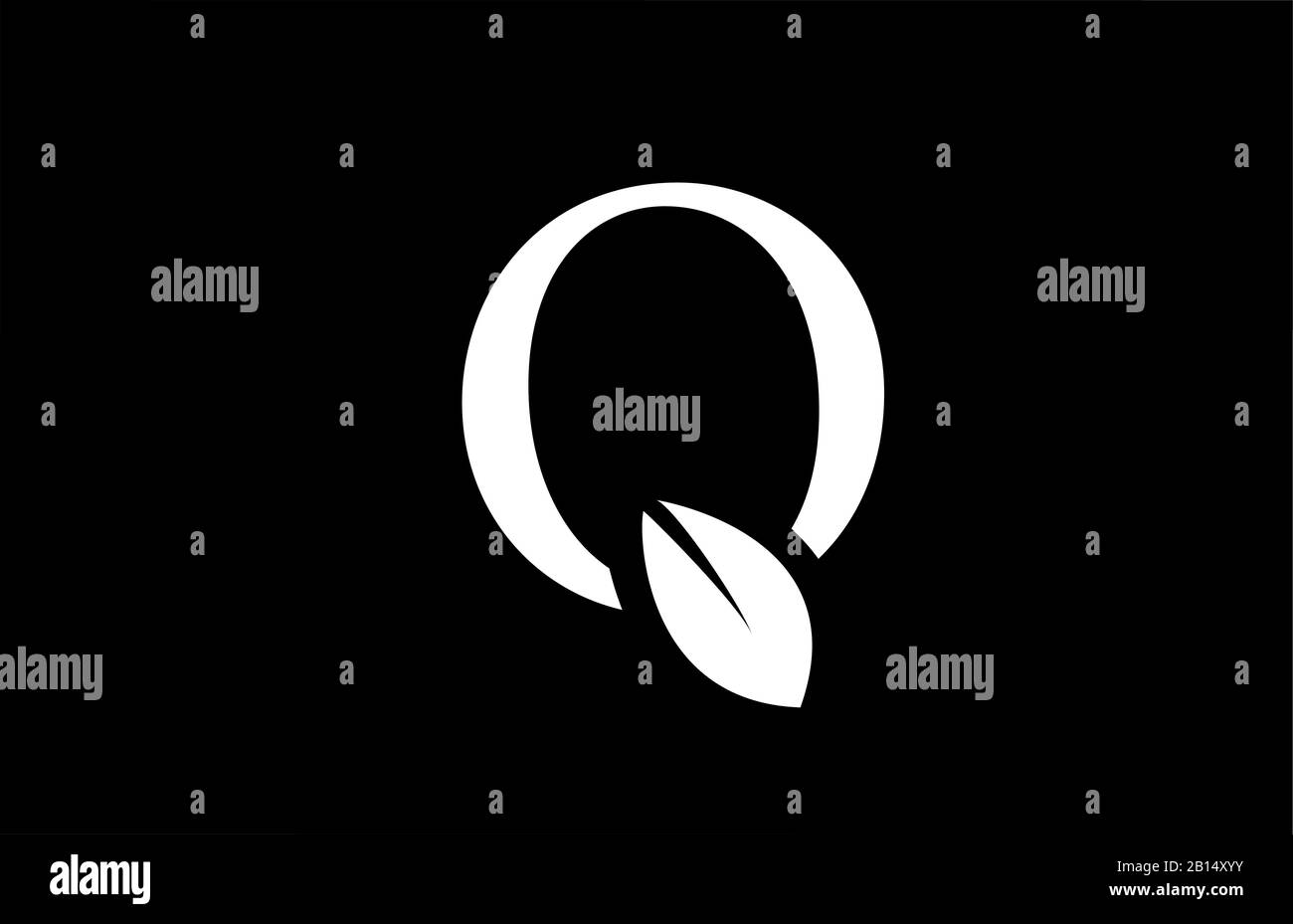 Bianco e nero Q lettera lettera alfabeto foglia logo design icona per azienda e business. Adatto per un logotipo Illustrazione Vettoriale