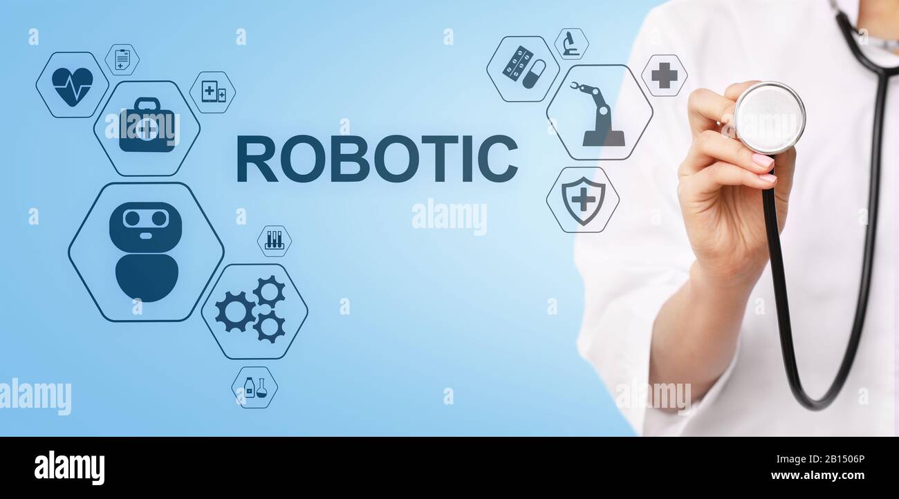 Robot medicale automazione rpa tecnologia moderna nel concetto di medicina Foto Stock
