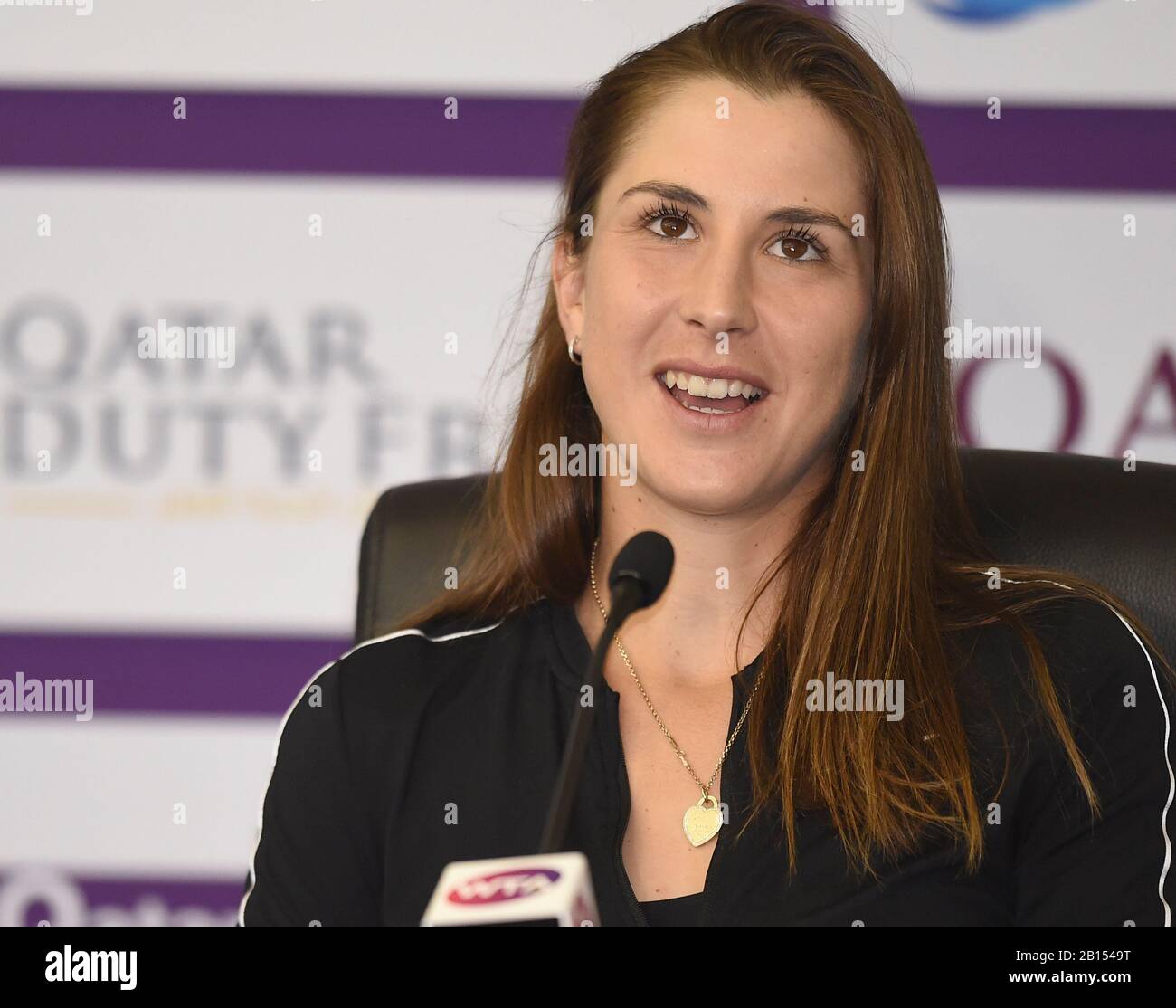 Doha, Qatar. 23rd Feb, 2020. Belinda Bencic, Svizzera, partecipa a una conferenza stampa prima del torneo di tennis aperto WTA Qatar del 2020 a Doha, Qatar, 23 febbraio 2020. Credito: Nikku/Xinhua/Alamy Live News Foto Stock