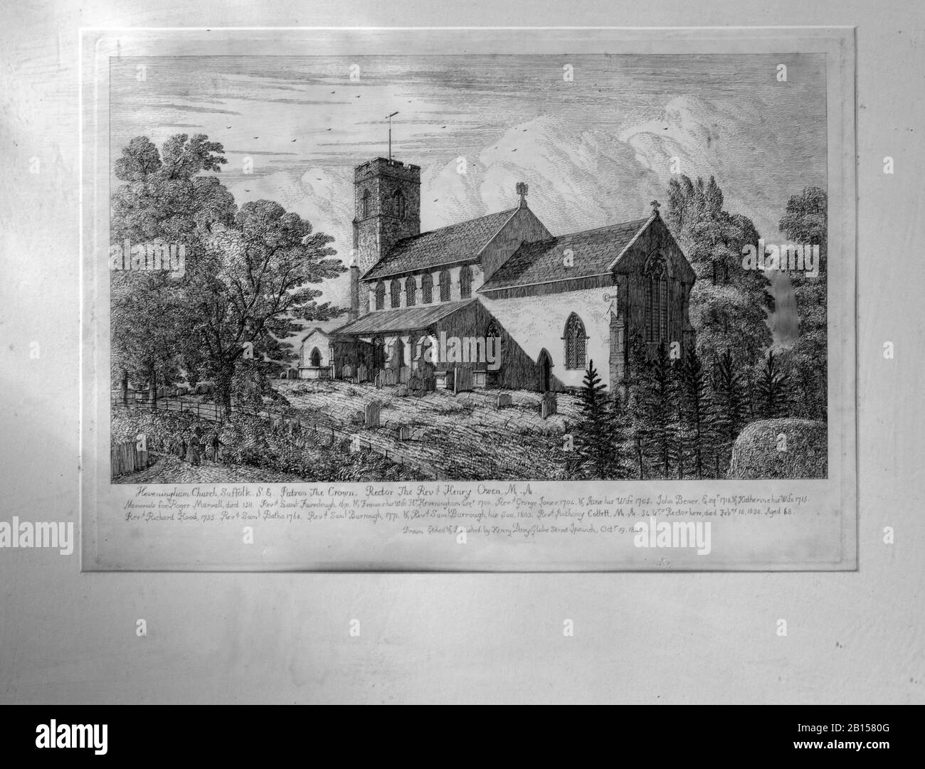 Villaggio parrocchiale Heveningham, Suffolk, Inghilterra, UK vecchia incisione immagine Foto Stock