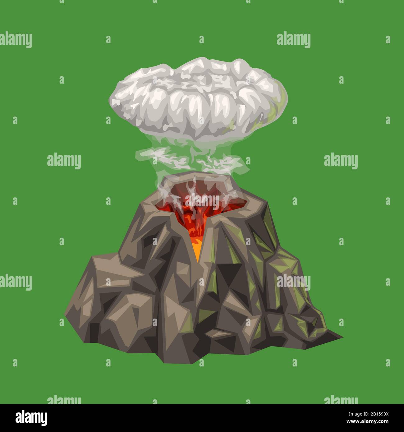 vulcano di cartone animato isolato sul verde Immagine e Vettoriale - Alamy