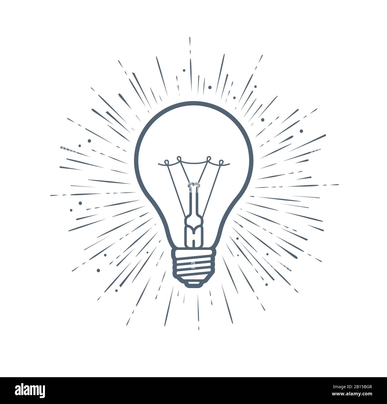 Simbolo della lampadina. Elettricità, innovazione, vettore di idee Illustrazione Vettoriale