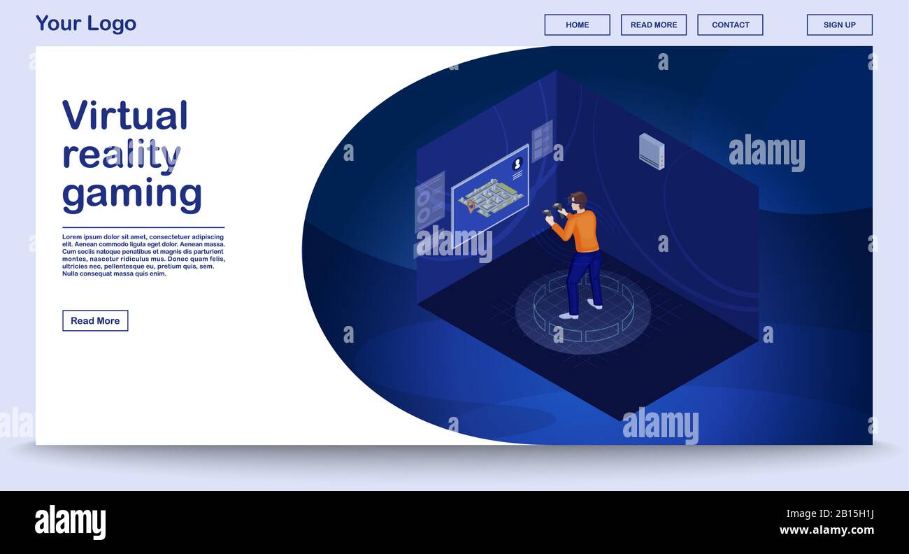 Modello vettoriale della pagina Web di gioco VR Illustrazione Vettoriale