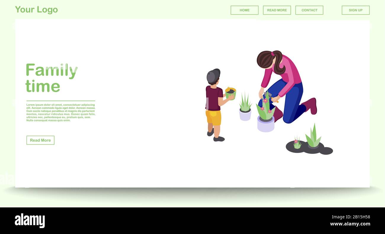 Modello vettore pagina web tempo famiglia Illustrazione Vettoriale