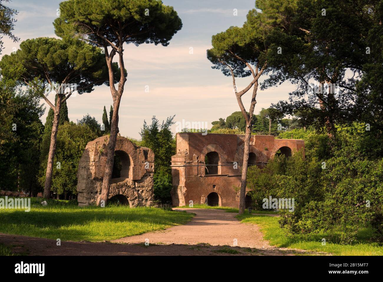 Rovine romane sul colle Palatino di Roma Foto Stock