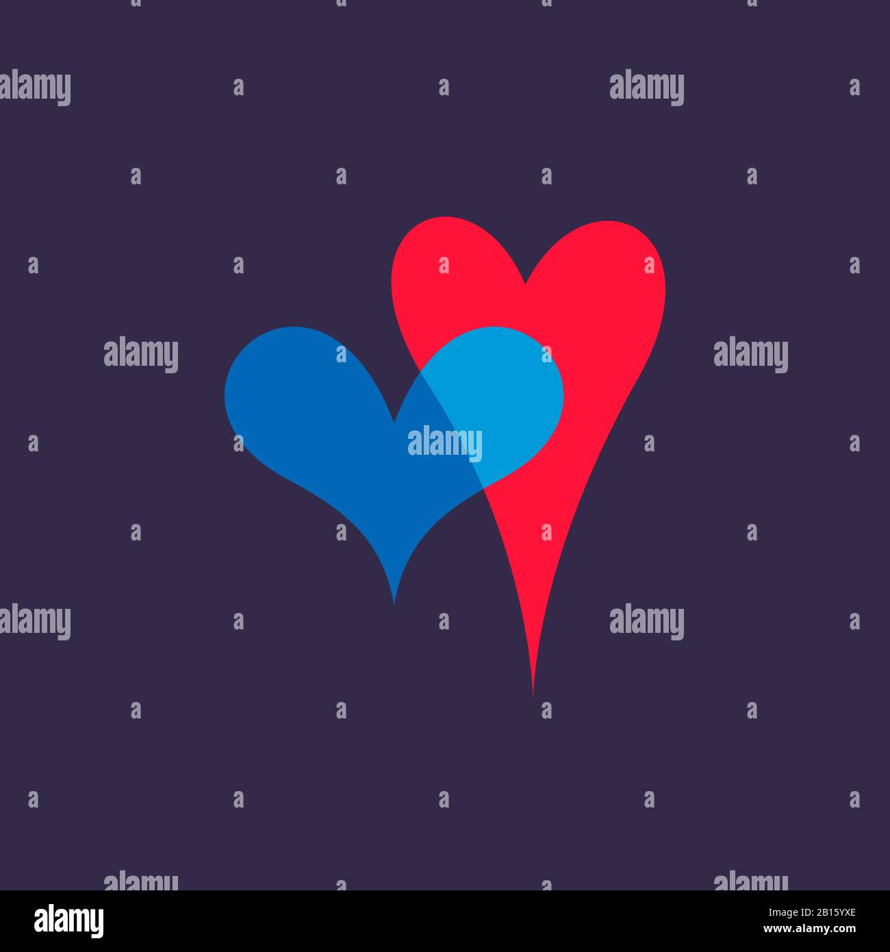 Icona cuori isolato su sfondo scuro Romantico cuori icona rosso, e blu. Simbolo d'amore. Felice San Valentino e elementi di design per matrimoni. Vect semplice Illustrazione Vettoriale