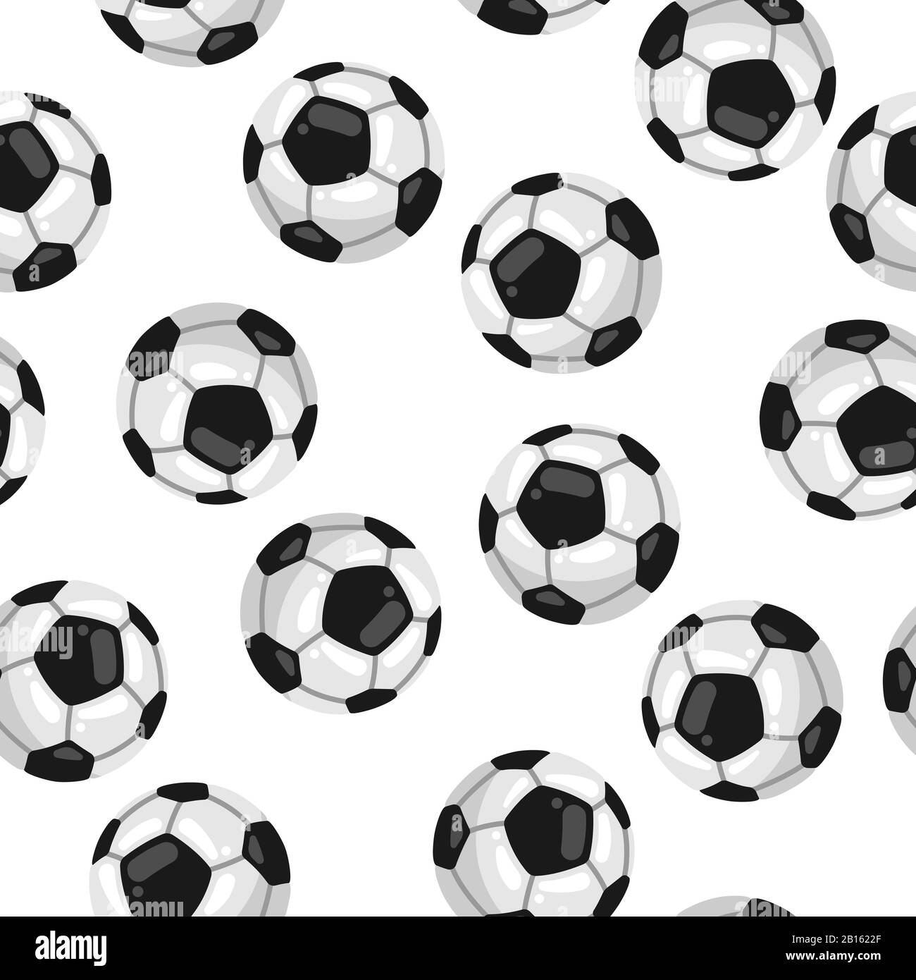 Modello senza cuciture con palle da calcio in stile piatto. Illustrazione Vettoriale