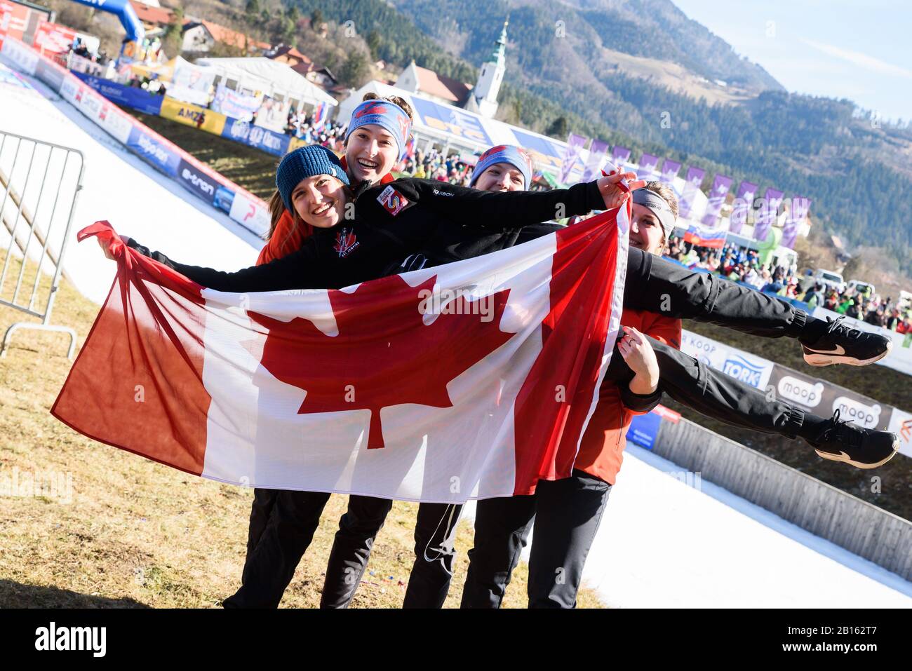 Il 22 febbraio 2020, a Ljubno, in Slovenia, il team canadese di salto con gli sci alla FIS Ski Jumping World Cup Ljubno 2020. (Foto Di Rok Rakun/Pacific Press/Sipa Usa) Foto Stock