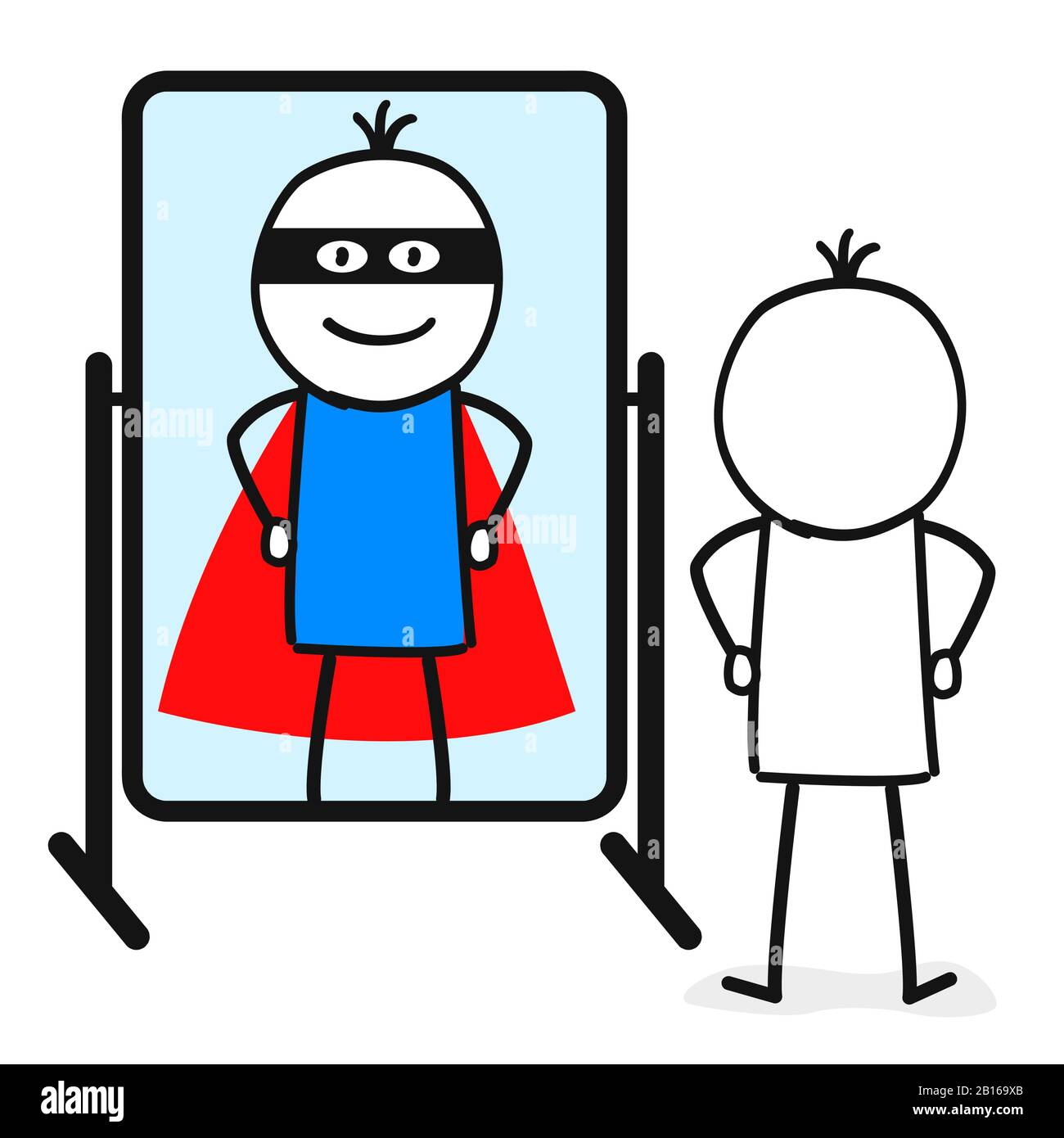 riflessione di selfreflection del superheroe nello specchio Illustrazione Vettoriale