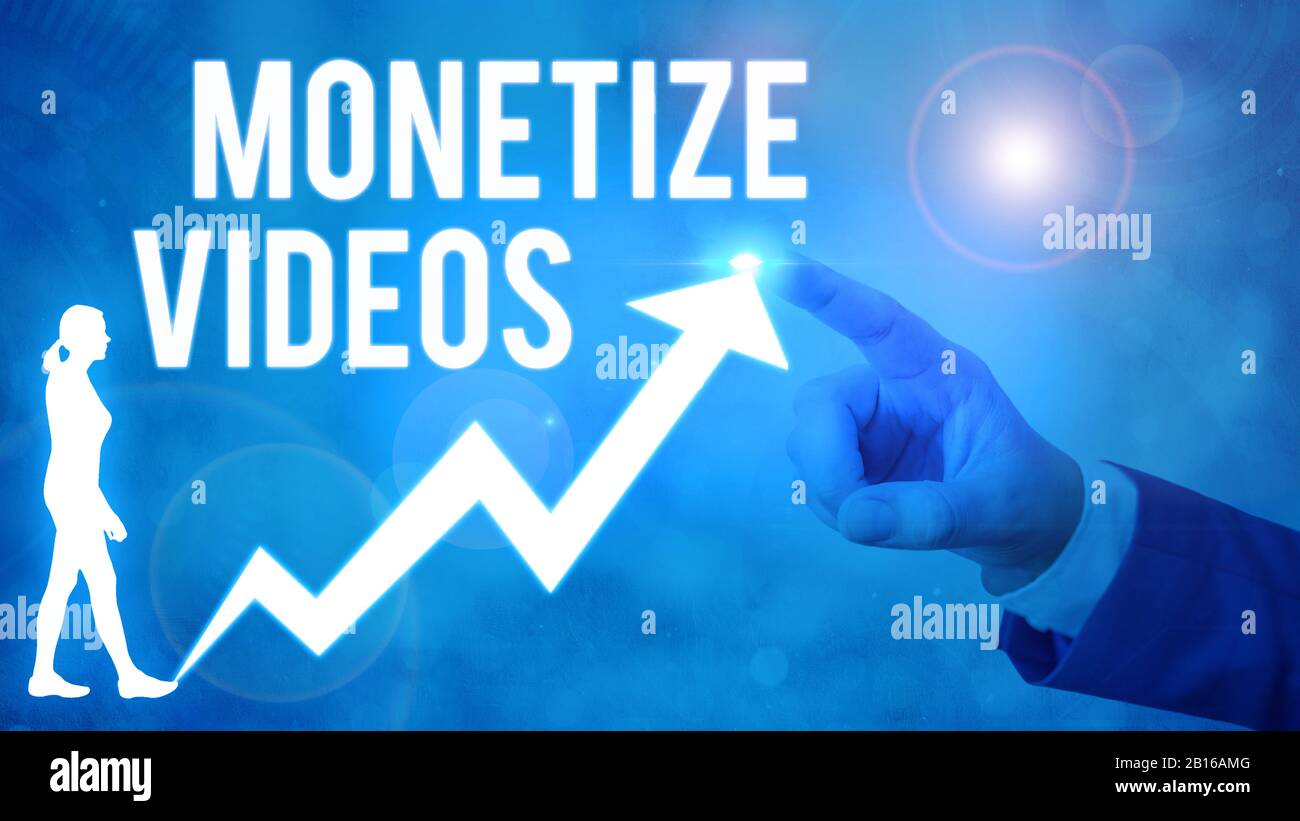 Segno di testo che mostra Monetizza video. Foto aziendale che mostra il processo di accumulo di denaro dai tuoi video YouTube caricati Foto Stock
