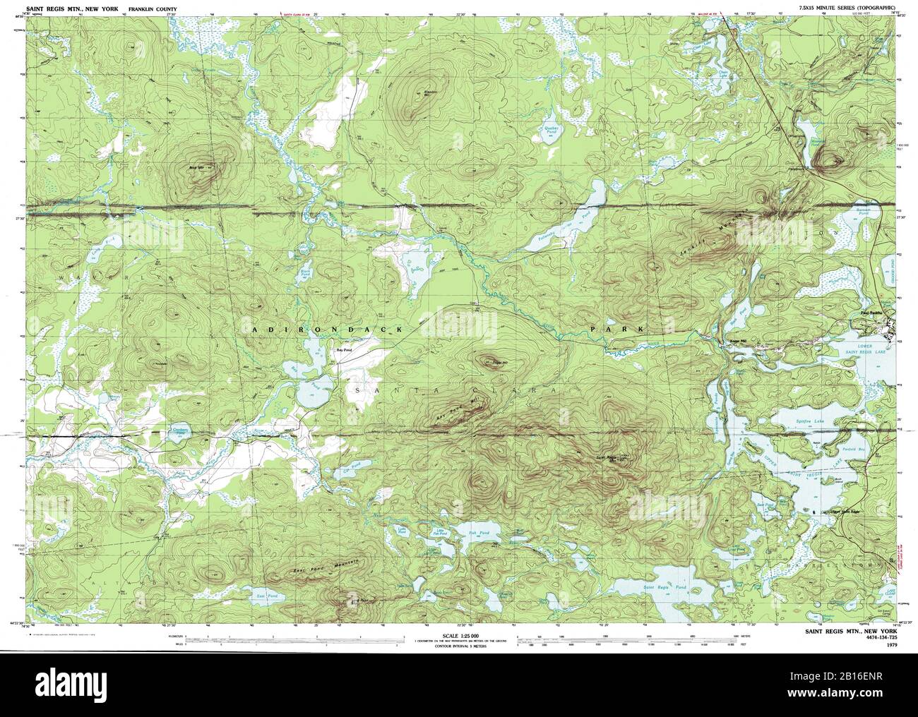 Vista molto dettagliata della mappa topografica del 1979 per Saint Regis Mountain, NY Foto Stock