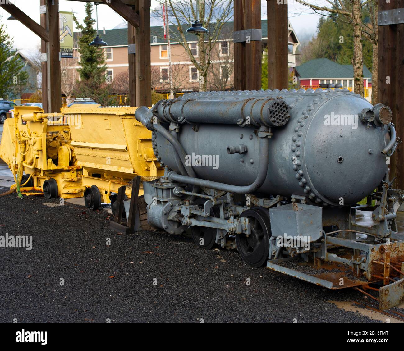 Vecchia locomotiva a vapore al Britannia Mine Museum a Britannia Beach, British Columbia, Canada Foto Stock