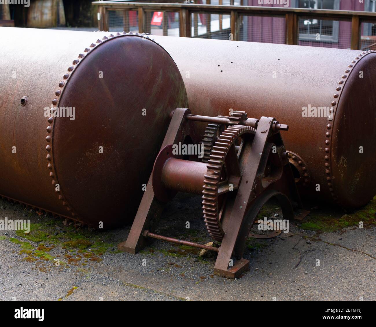 Vecchio frantoio del minerale al Britannia Mine Museum a Britannia Beach, British Columbia, Canada Foto Stock