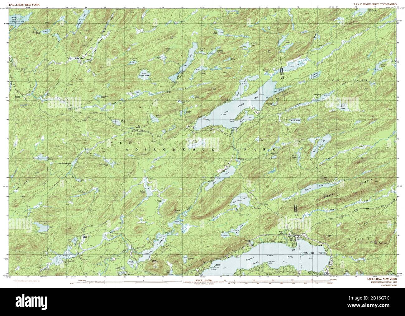 Vista molto dettagliata della mappa topografica del 1989 per Eagle Bay, NY Foto Stock